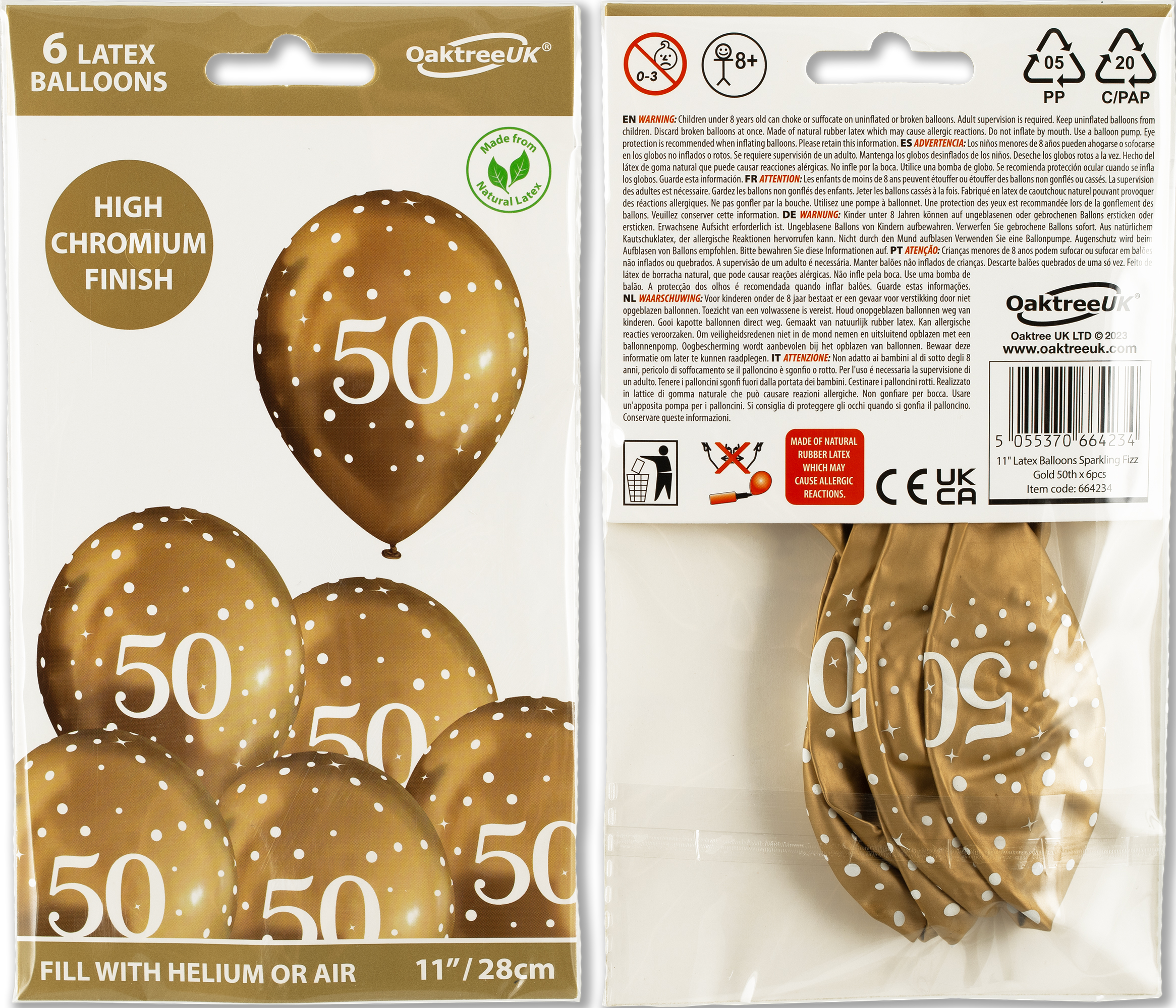 50th Birthday Sparkling Fizz Gold Latex Balloons