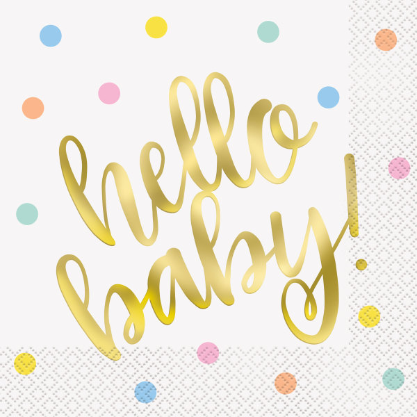 Hello Baby Gold Baby Shower Luncheon Napkins, 16ct - Foil Stamping