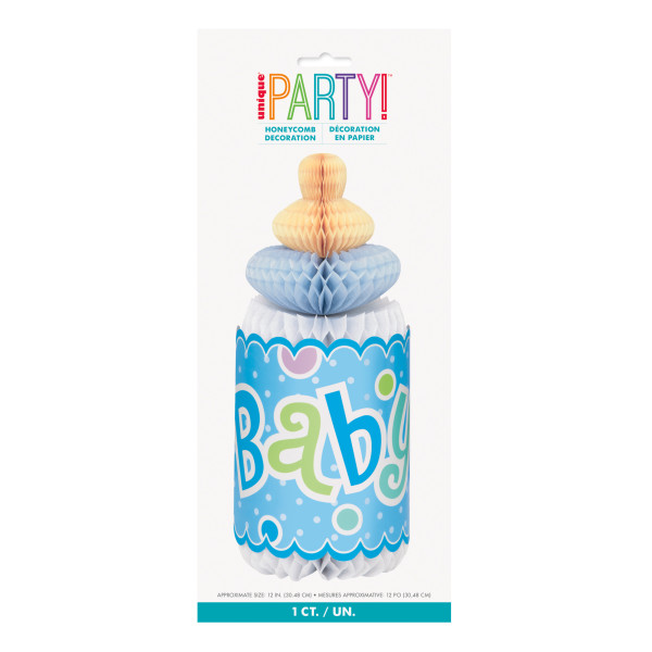 Blue Dots Baby Shower Bottle-Shaped Honeycomb Decoration 12 inch