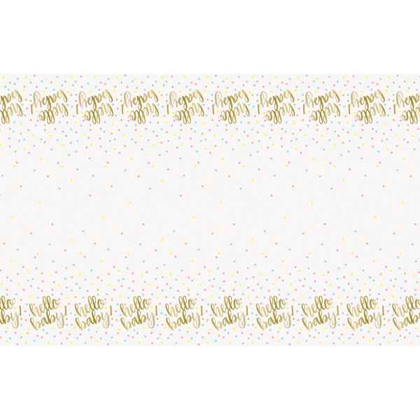 Hello Baby Gold Baby Shower Rectangular Plastic Table Cover 54in x 84in
