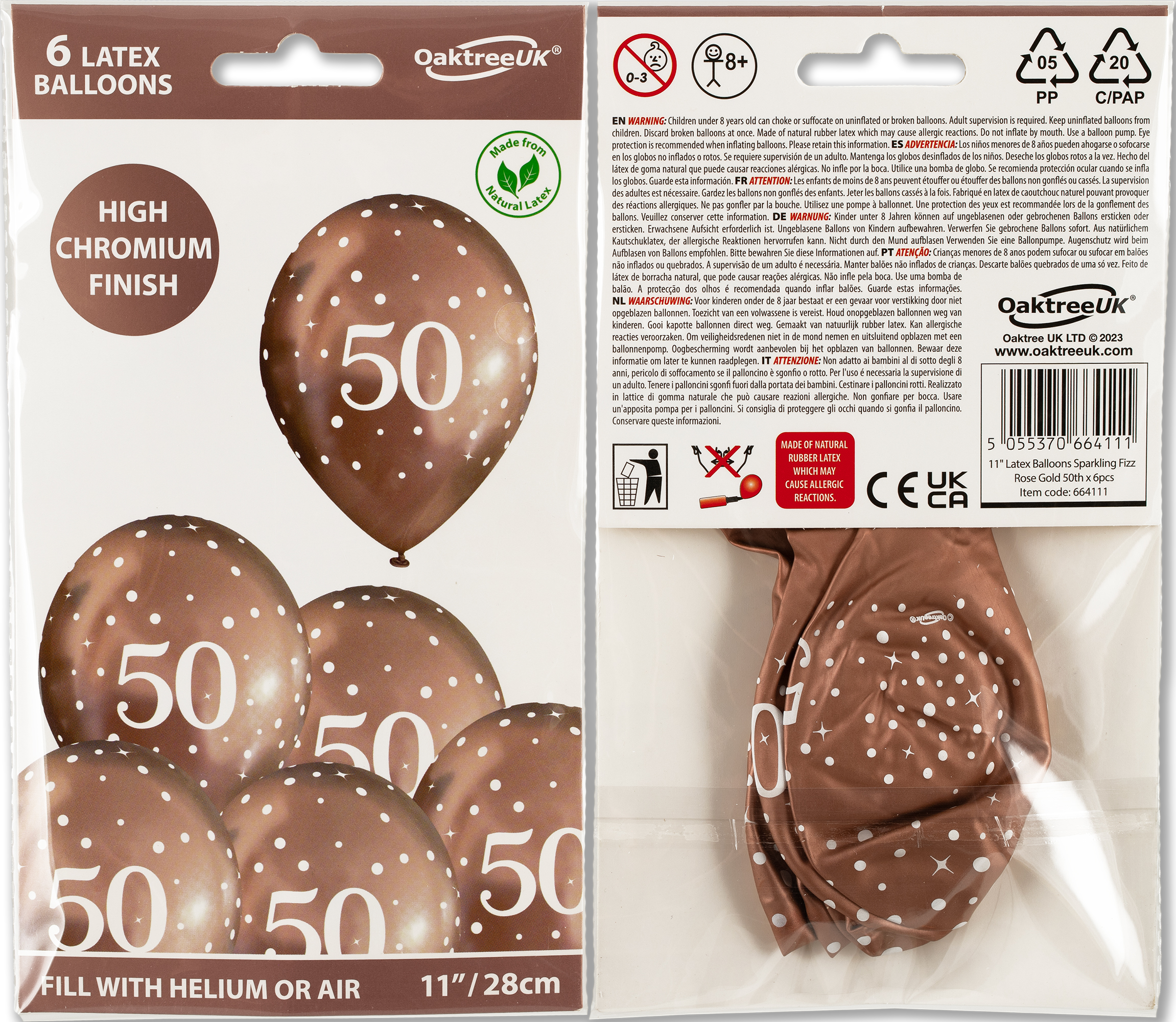 11inch Sparkling Fizz Rose Gold 50th Birthday Latex balloons - 6 pack