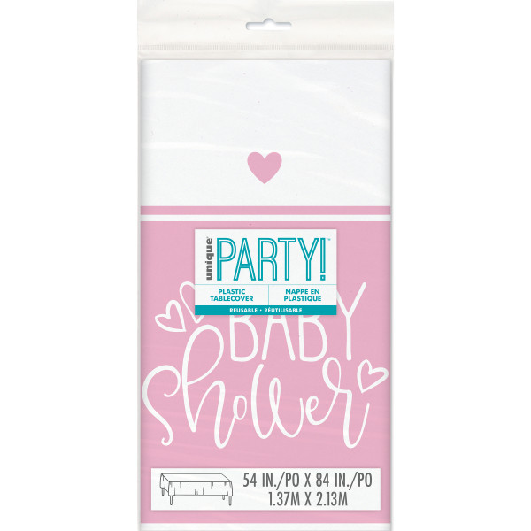 Pink Hearts Baby Shower Rectangular Plastic Table Cover 54in x 84in