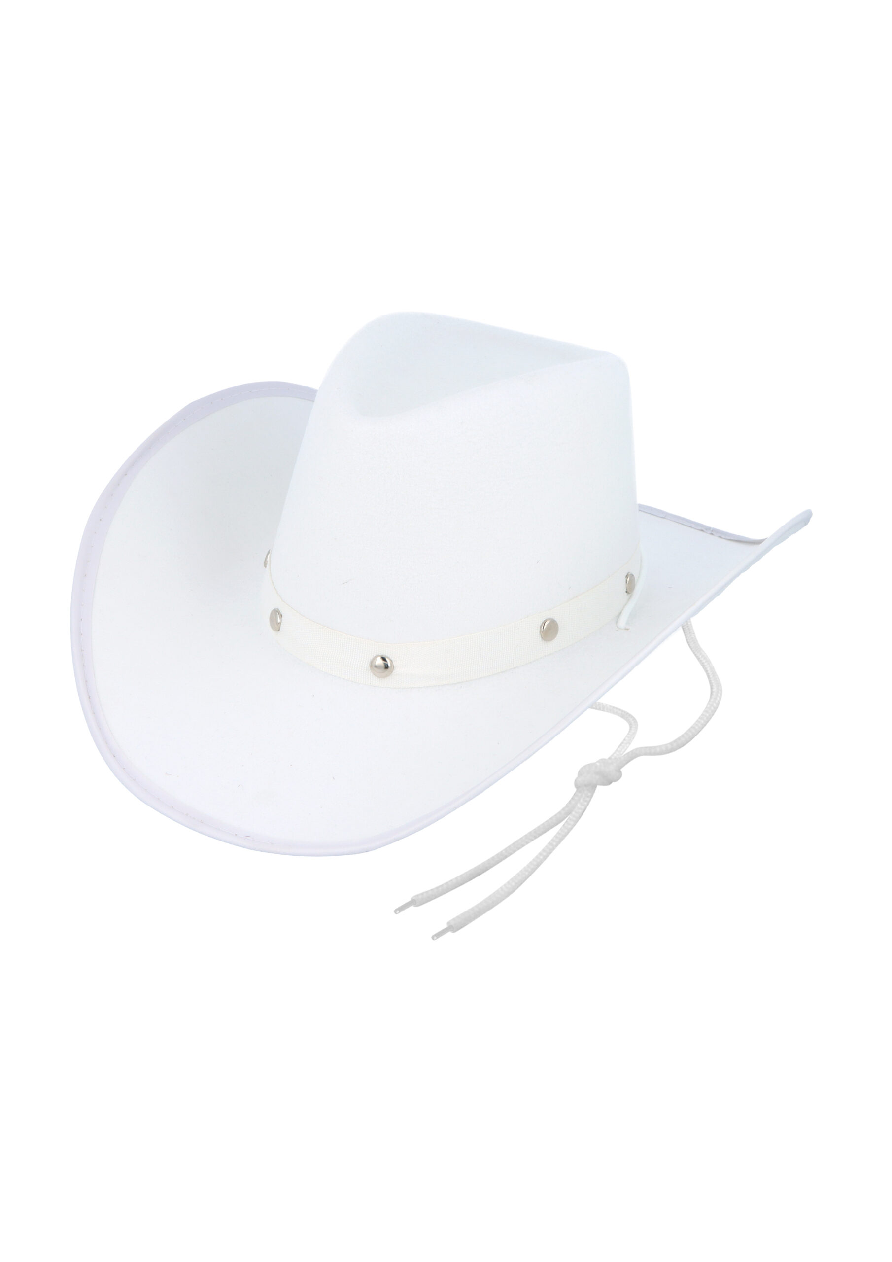 White Cowboy Hat with Silver Studs and Cord (Adult)