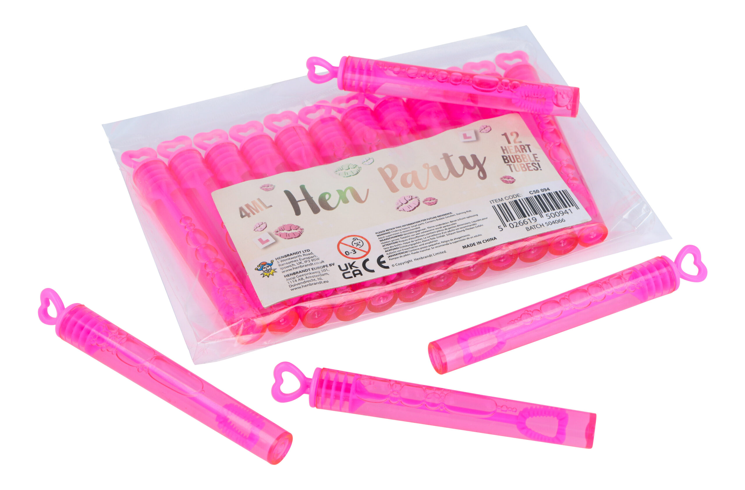 Pink Heart Bubble Tubes (4ml) Hen Party Accessories / Party Favours (12 pack)