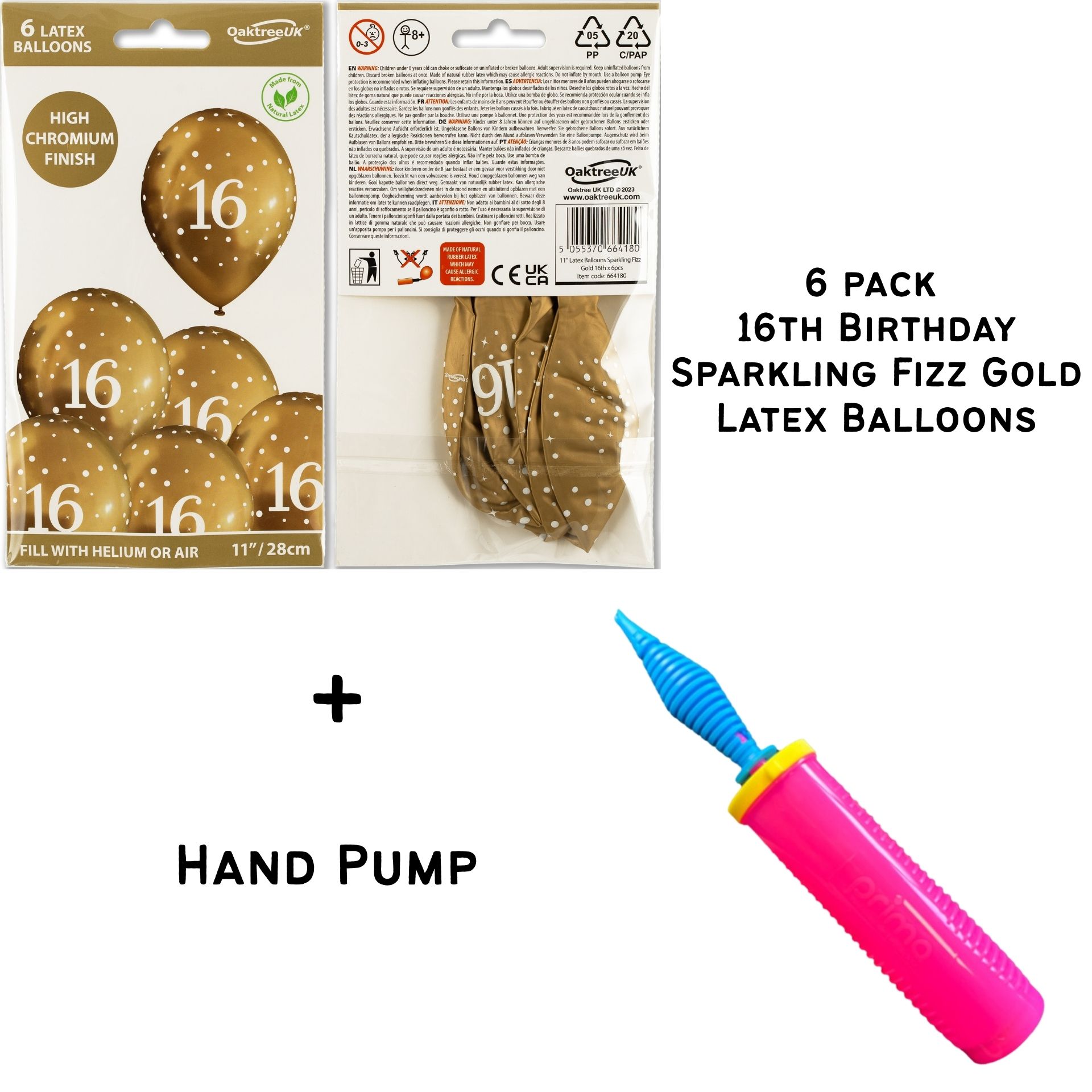 16th Birthday Sparkling Fizz Gold Latex Balloons