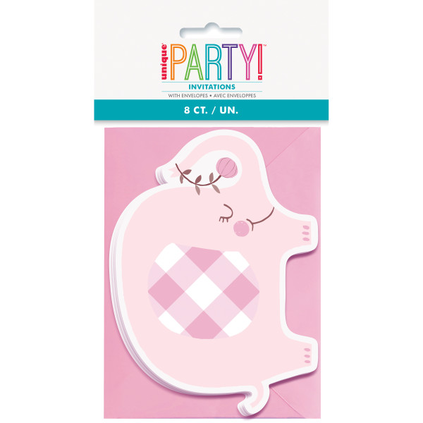Pink Floral Elephant Party Invitations (8 pack)