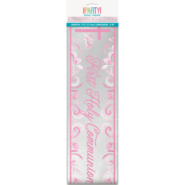 Pink Holy Cross First Holy Communion Foil Banner 9 ft - Long Fold