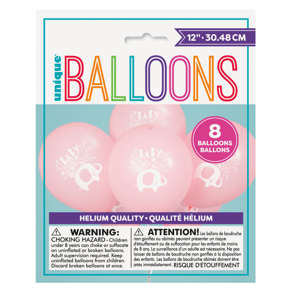 Pink Floral Elephant 12" Latex Balloons (8 pack)