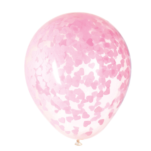 Clear Latex Balloons with Pink Heart Confetti 16in (5 pack)