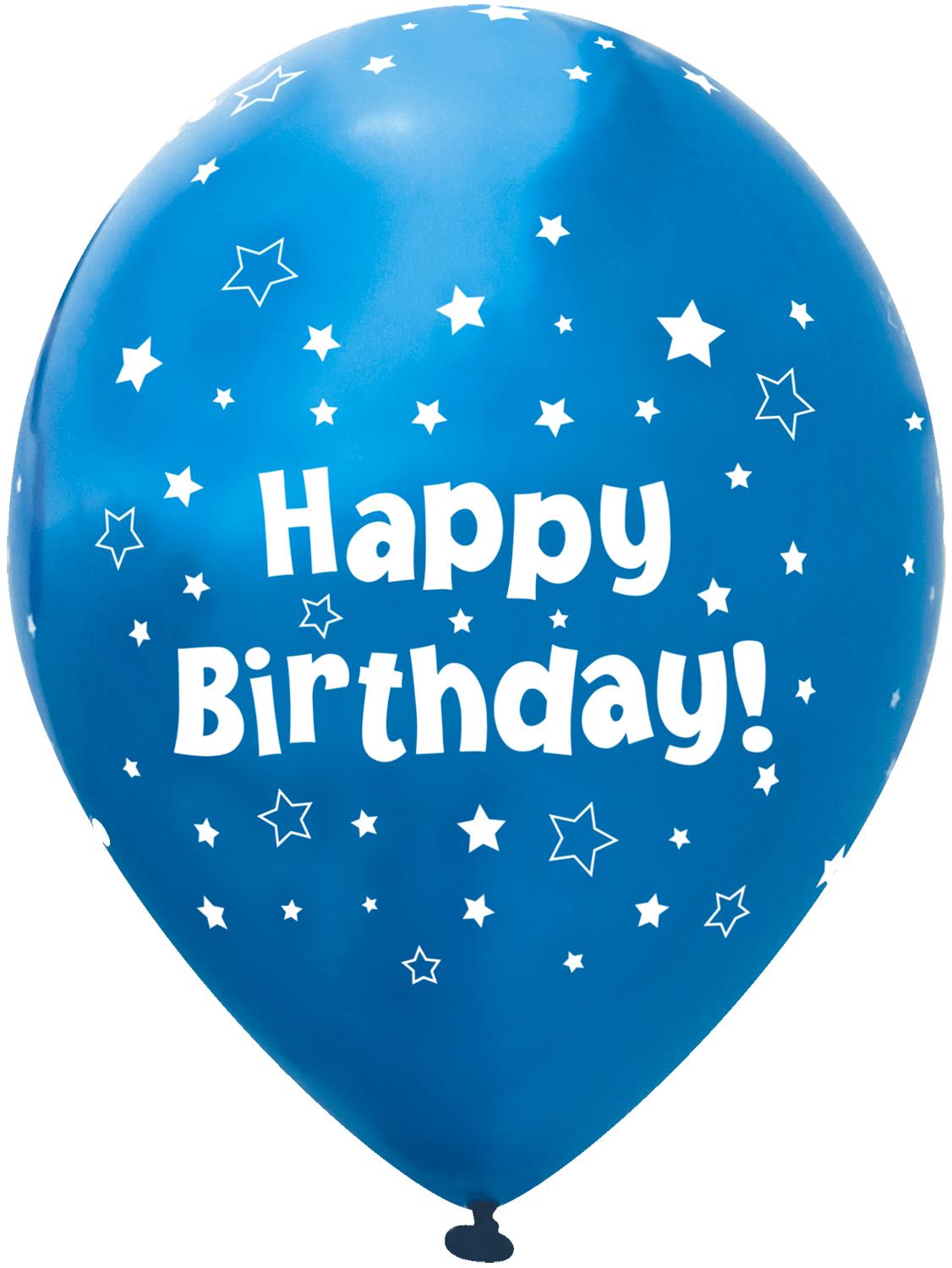 Happy Birthday Metallic Blue Finish with Sparkly stars Balloons (6 pack)