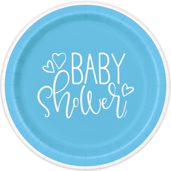Blue Hearts Baby Shower Round 9inch Plates (8 pack)