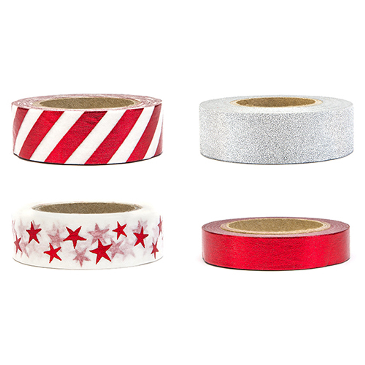 Red & Silver Washi Tape Collection - 1.5cm x 10m (4 pack)