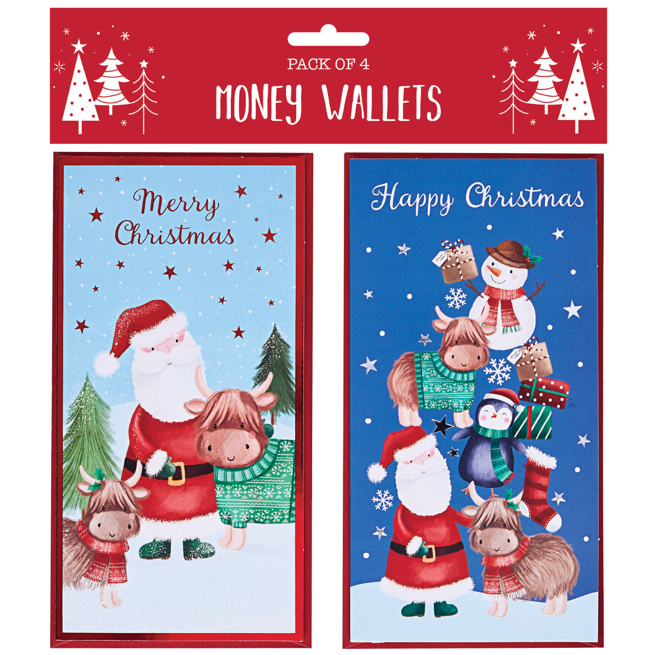 Christmas Santa Snow Money Wallets (Pack of 4)