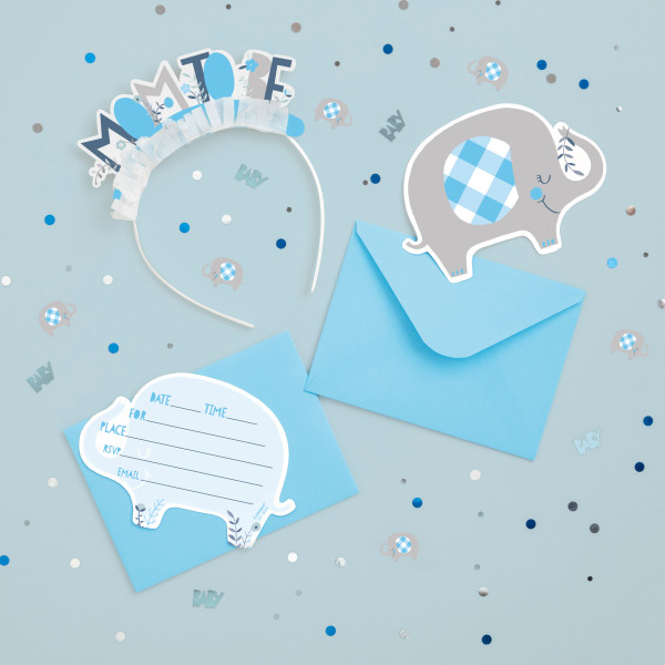 Blue Floral Elephant Invitations (8 pack)