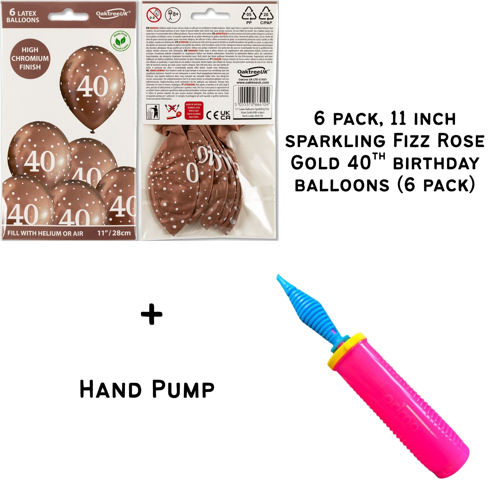 11inch Sparkling Fizz Rose Gold 40th Birthday Latex balloons - 6 pack