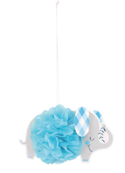 Blue Floral Elephant 9in Hanging Tissue Pom Pom Decorations 3ct