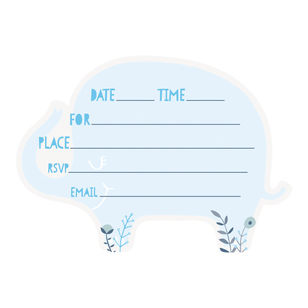 Blue Floral Elephant Invitations (8 pack)