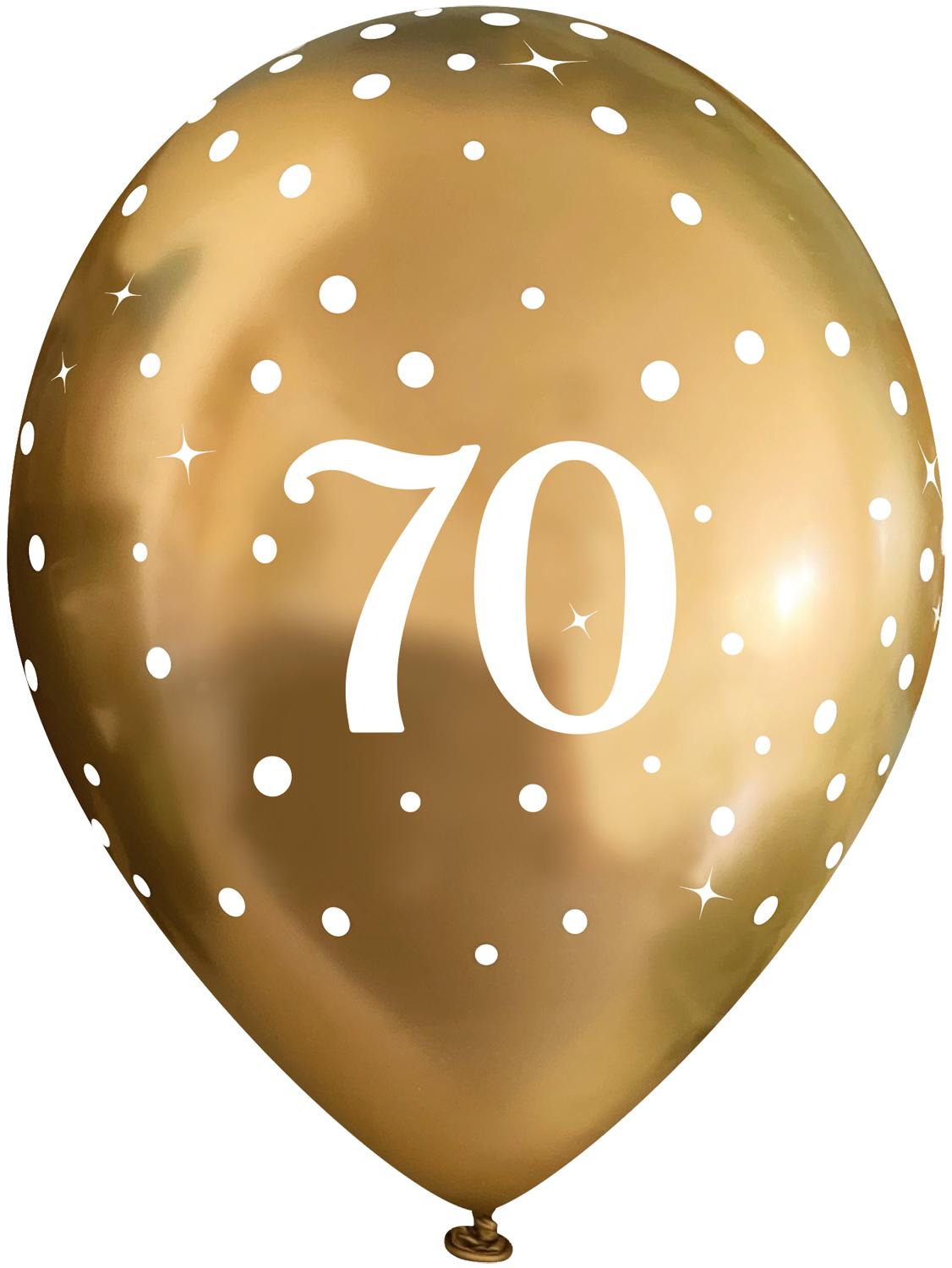 70th Birthday Sparkling Fizz Gold Latex Balloons (6 pack)