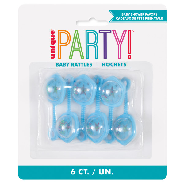 Blue Baby Rattle Favors 2.5" 6ct