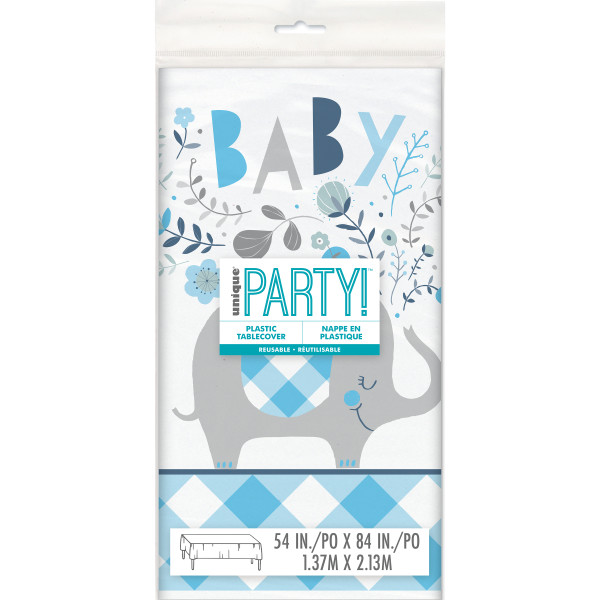 Blue Floral Elephant Plastic Table Cover 54"x84"