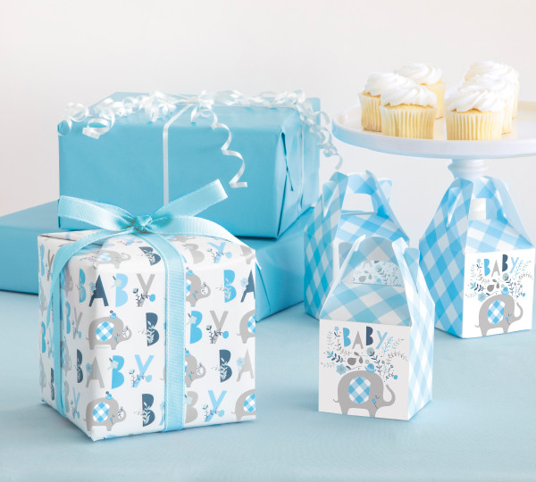 Blue Floral Elephant Favor Boxes (8 pack)