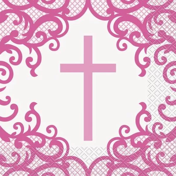 16 Pack Pink Holy Cross Paper Napkins