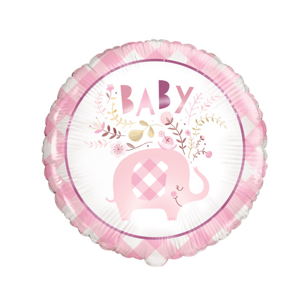 Pink Floral Elephant Round Foil Balloon Baby Shower Balloon 18"