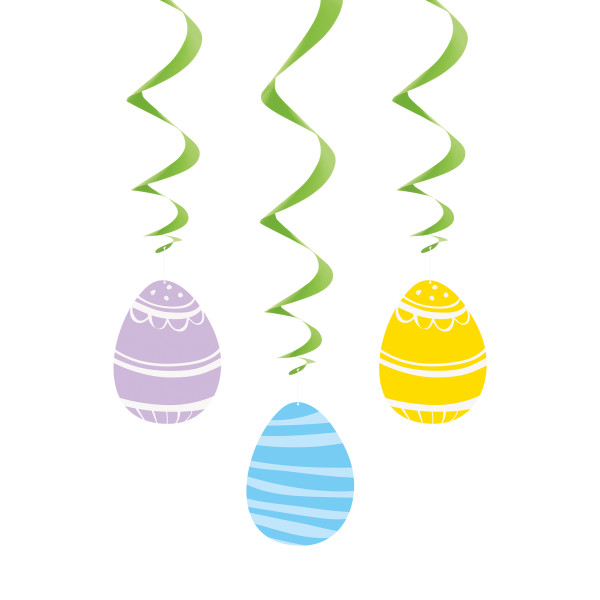 Colorful Gingham Easter Eggs Hanging Swirl Decorations 26in (3 pack)