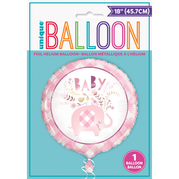 Pink Floral Elephant Round Foil Balloon Baby Shower Balloon 18" 