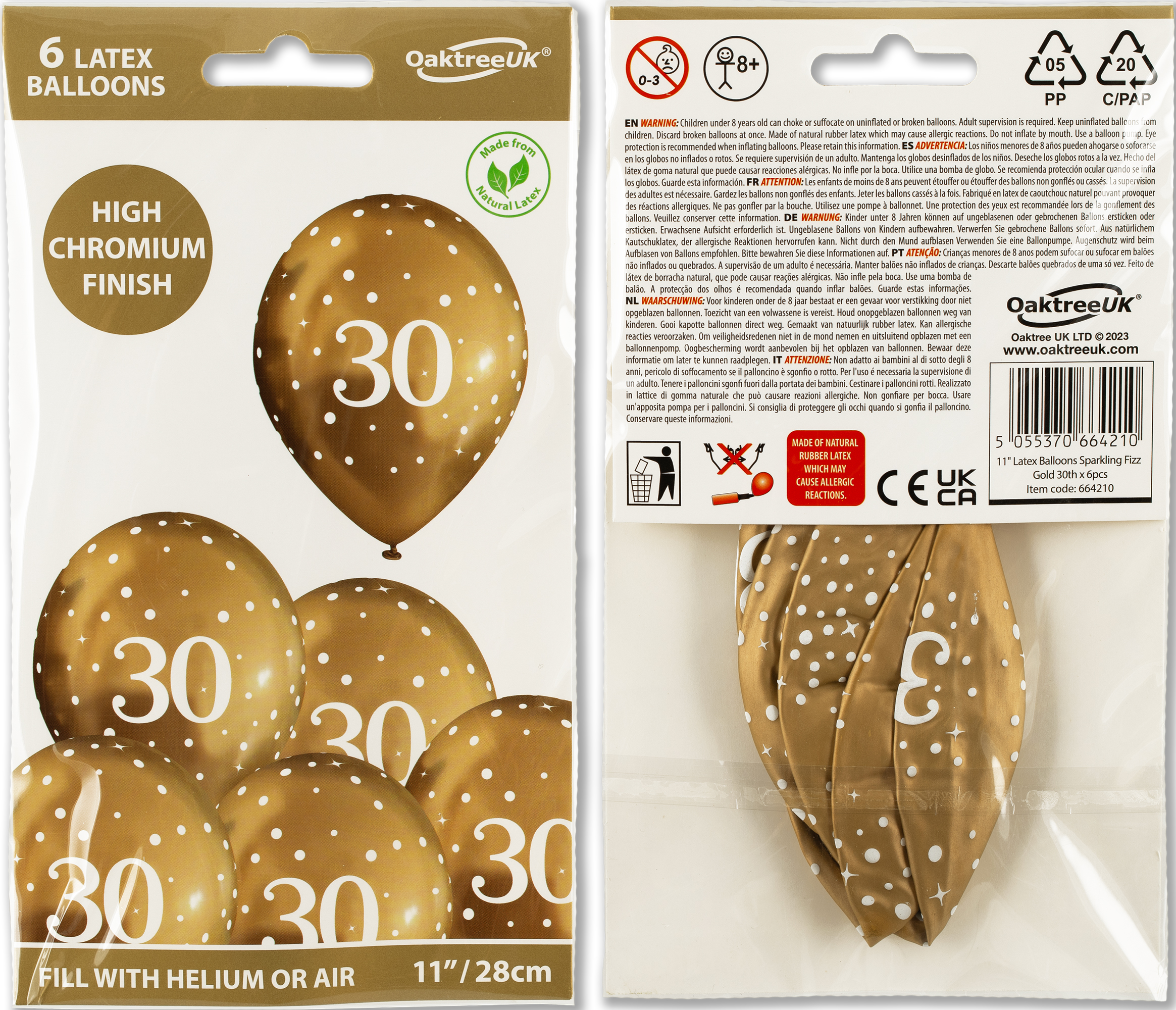 30th Birthday Sparkling Fizz Gold Latex Balloons