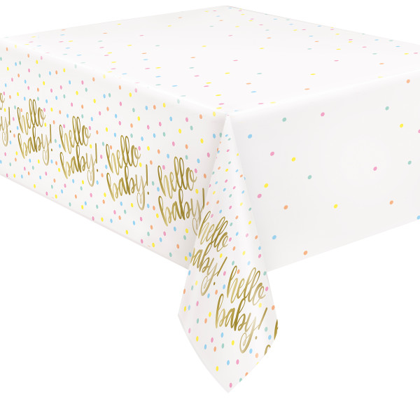 Hello Baby Gold Baby Shower Rectangular Plastic Table Cover 54in x 84in