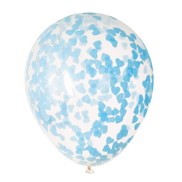 Clear Latex Balloons with Blue Heart Confetti 16in (5 pack)