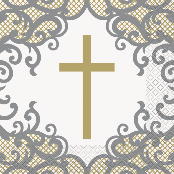 Gold & Silver Cross Luncheon Napkins (16pack)