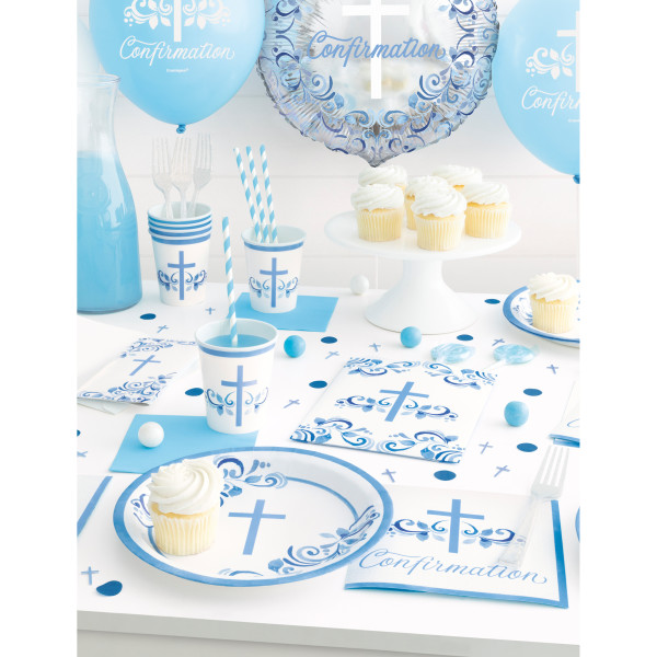 9 Inch Blue Holy Cross Paper Plates (8 Pack)