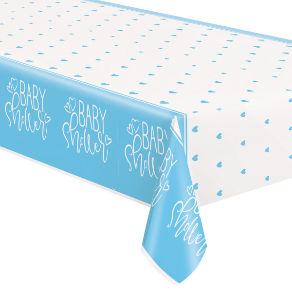 Blue Hearts Baby Shower Rectangular Plastic Table Cover 54" x 84"