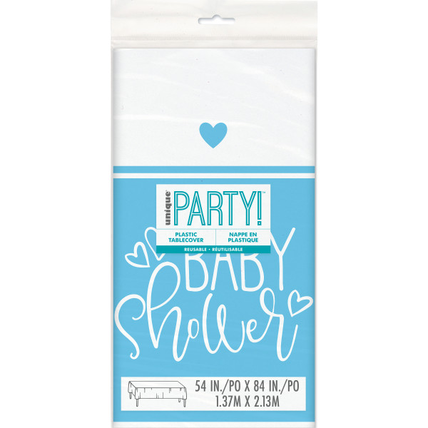 Blue Hearts Baby Shower Rectangular Plastic Table Cover 54" x 84"