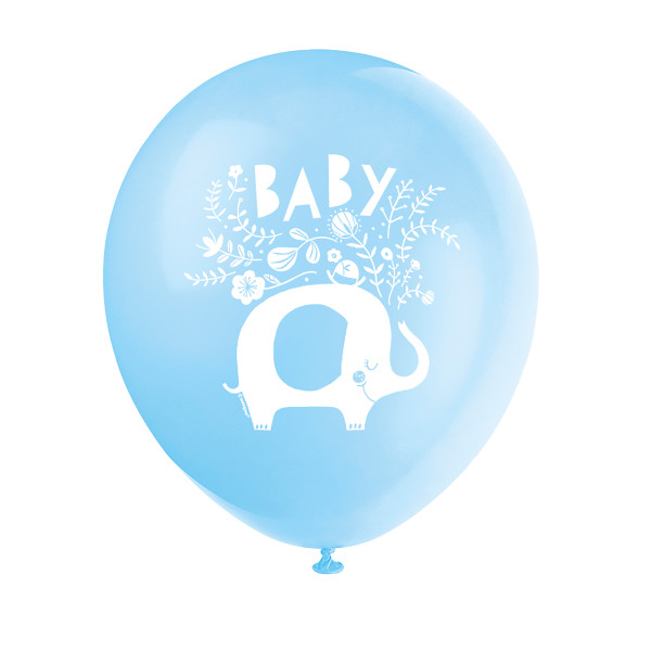Baby Blue Floral Elephant 12in Latex Balloons (8 pack)