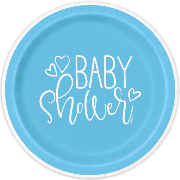 Blue Hearts Baby Shower Round 7" Dessert Plates (8 pack)