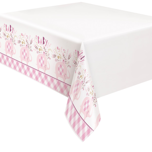 Pink Floral Elephant Plastic Table Cover 54"x84"