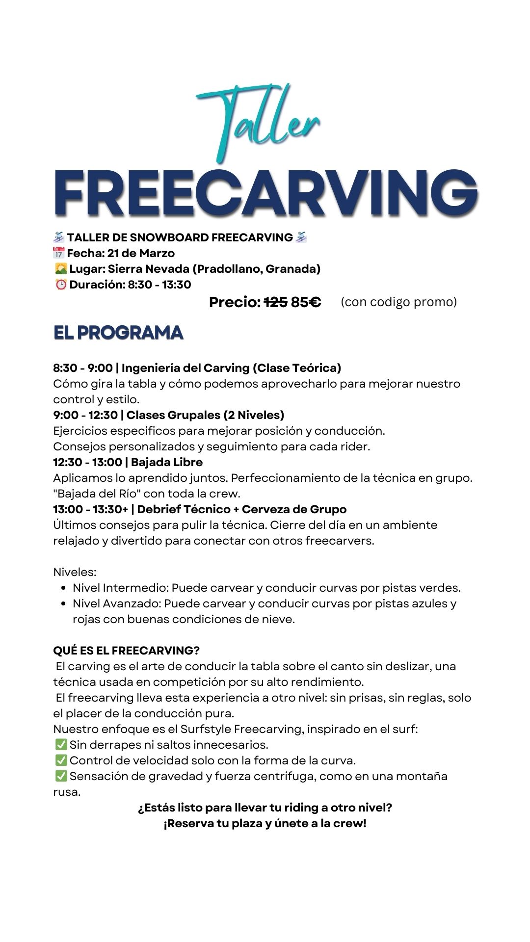 El Primer Taller de freecarving en Espana - 30 de Marzo 2025