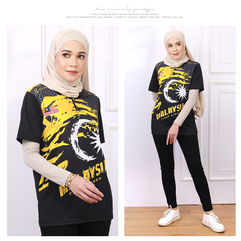 UNISEX MALAYSIA COLLAR PRINTED GRAPHIC JERSEY B [T5135]