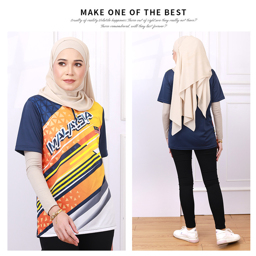 UNISEX MALAYSIA COLLAR PRINTED GRAPHIC JERSEY E [T5135]