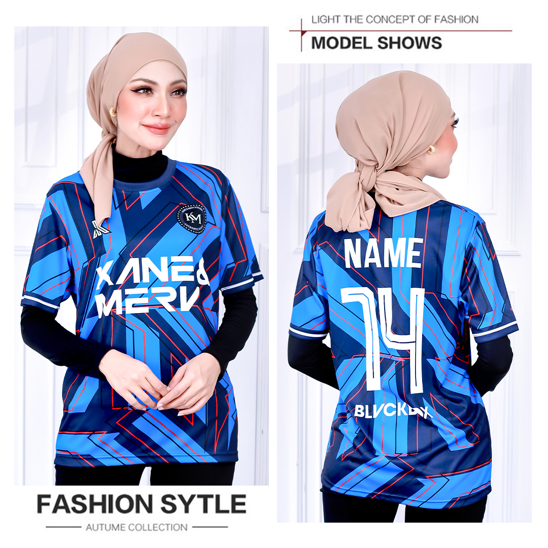 UNISEX JERSEY ROUND NECK SHORT SLEEVE SPORTS CLUB BLUE (T3923)