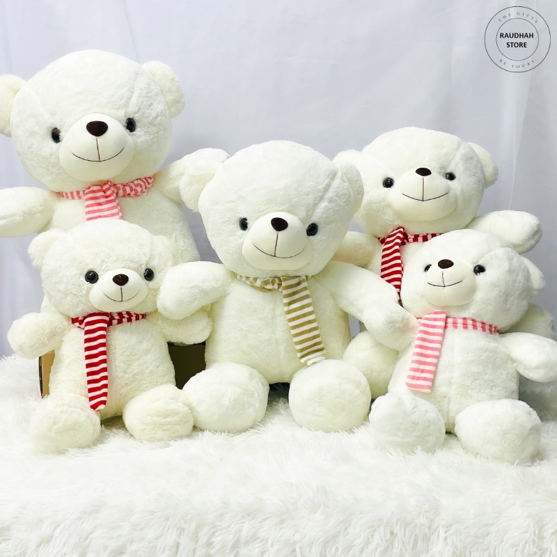 Teddy Bear Scarf Design 40/50/60cm Size Soft Cute Patung Bear Soft Clothing 100% Cotton
