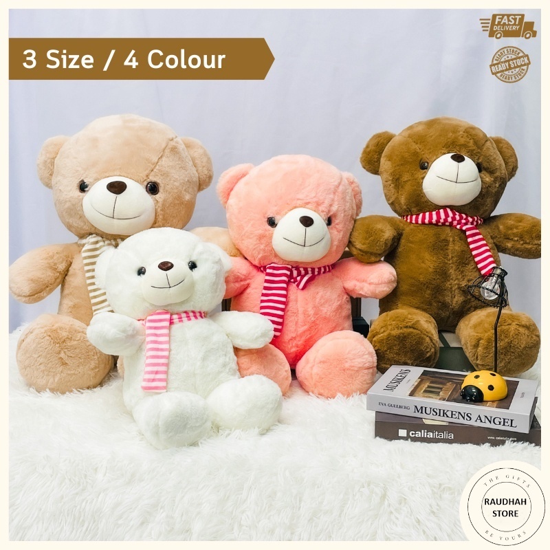 Teddy Bear Scarf Design 40/50/60cm Size Soft Cute Patung Bear Soft Clothing 100% Cotton