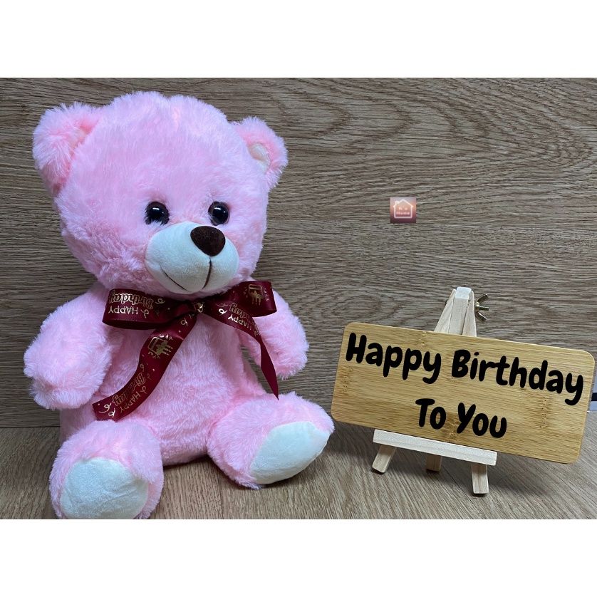 [ HappyBirthday ] 25cm Pink Teddy Bear + Birthday Ribbon