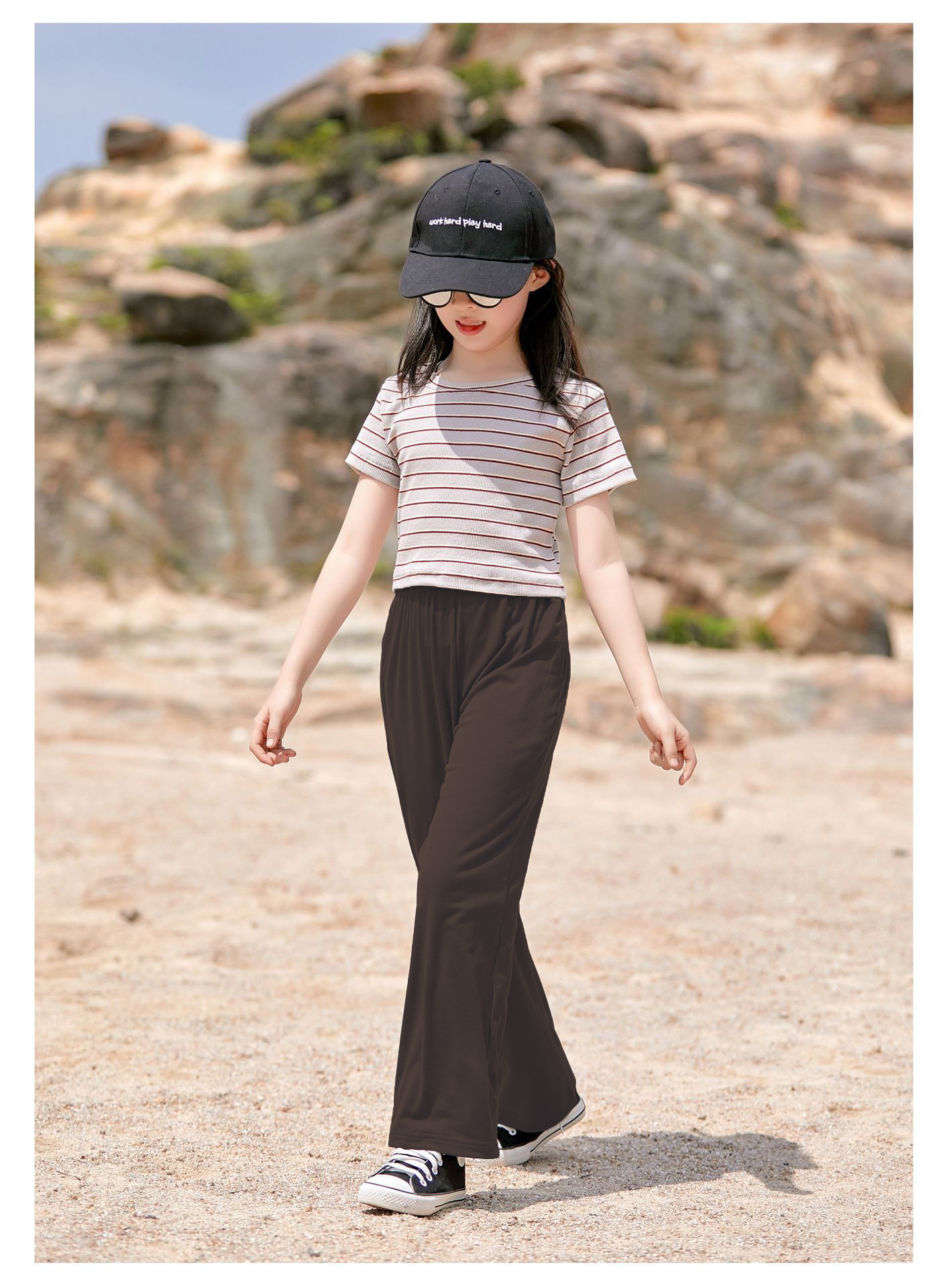 Kids Elastic Solid Long Pants Brown [P31154]