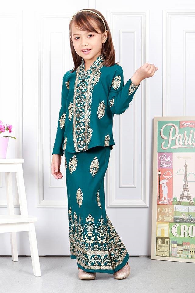 Afrin Kids Songket Modern Kebaya Set Emerald Green [K19913]
