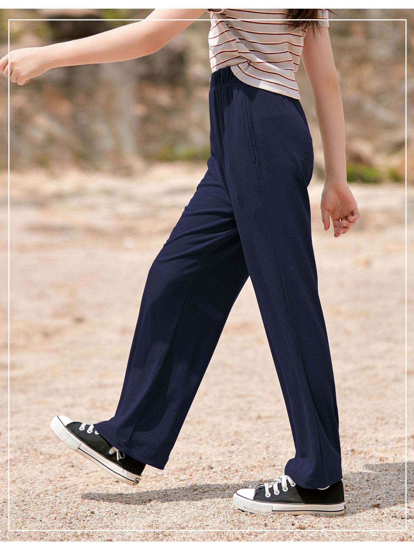 Kids Elastic Solid Long Pants Black [P31154]