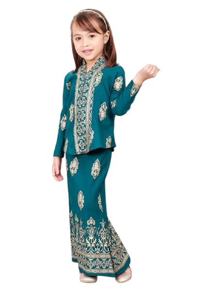 Afrin Kids Songket Modern Kebaya Set Emerald Green [K19913]
